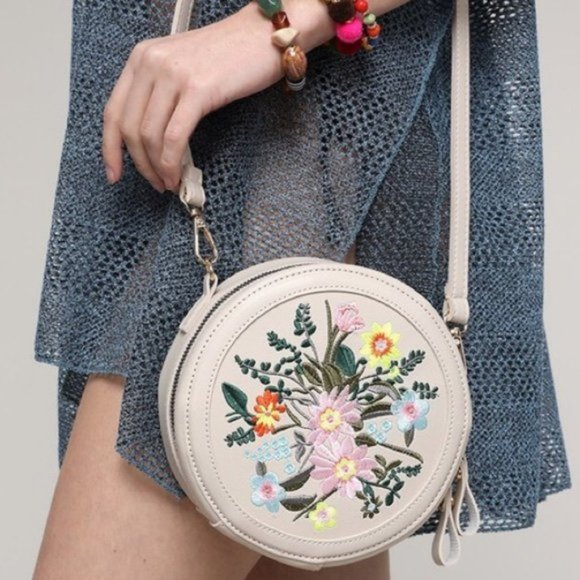 Handbags - Embroidered Floral Shoulder Bag